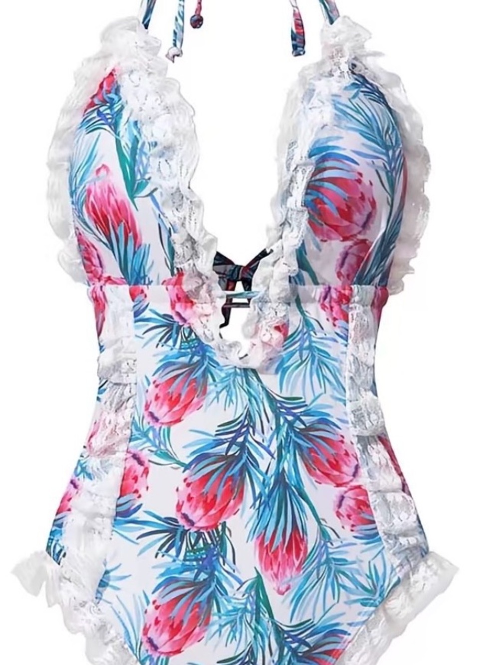Ruffle-Trim Floral One-Piece Swimsuit - Pink & Blue
